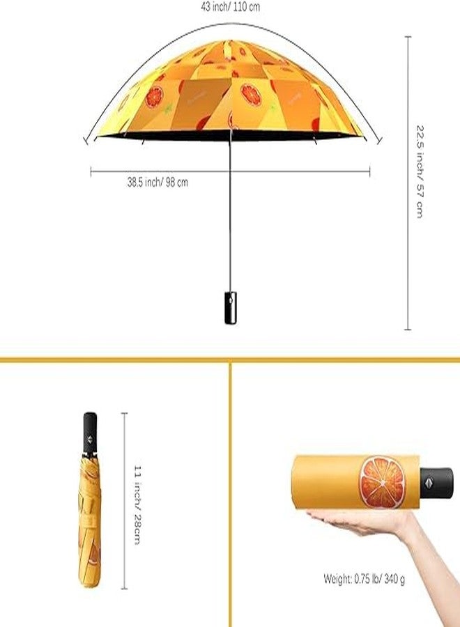 Missby Unisex-Adults Manual Tri-Fold Compact Umbrella with Creative Fruit Printing for Rain & Sun Protection (23 Inches, Large Size) (Orange) - Image 2